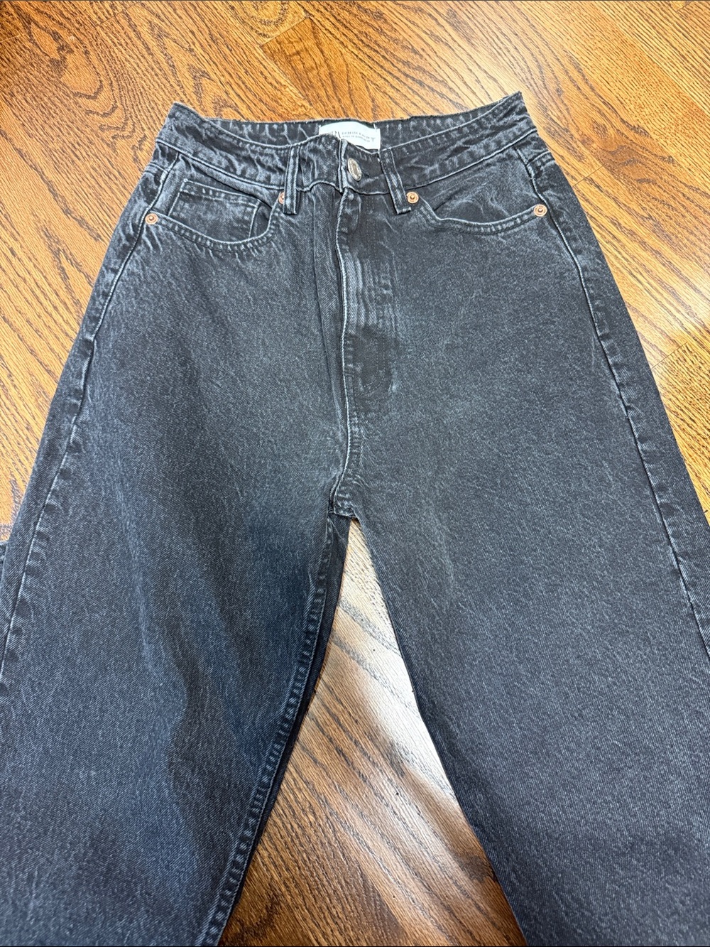 ZARA High-Waist Black Washed Mom Jeans